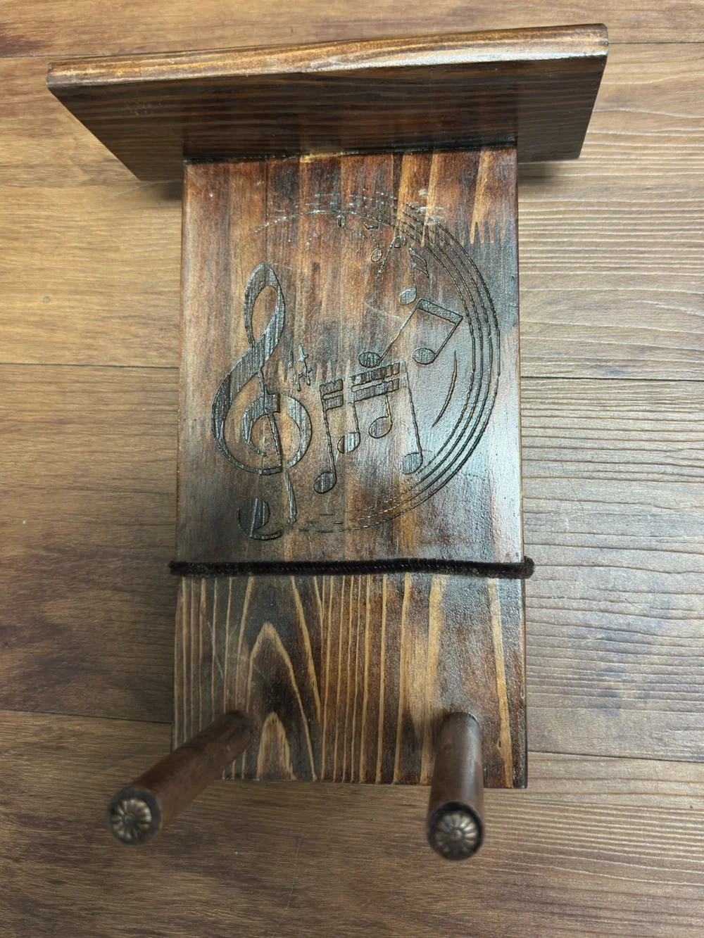 NIB Handmade Wooden Wall Guitar Mount Hanger with Shelf for Headphones & Picks